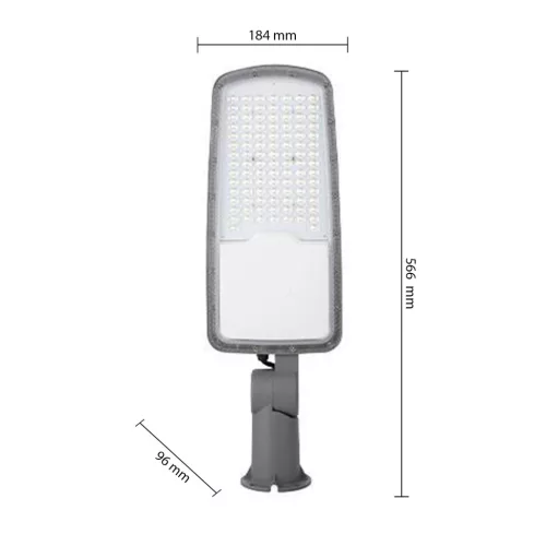 LED utcai lámpa, ipari, közúti lámpatest, 100W, 13000lm, 4500K, semleges, 140°, szürke, IP65, Masterled