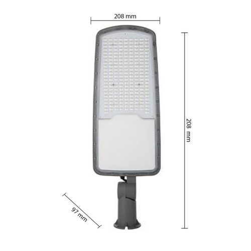LED utcai lámpa, ipari, közúti lámpatest, 150W, 19500lm, 4500K, semleges, 140°, szürke, IP65, Masterled