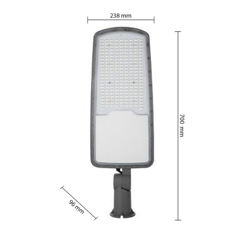 LED utcai lámpa, ipari, közúti lámpatest, 200W, 26000lm, 4500K, semleges, 140°, szürke, IP65, Masterled
