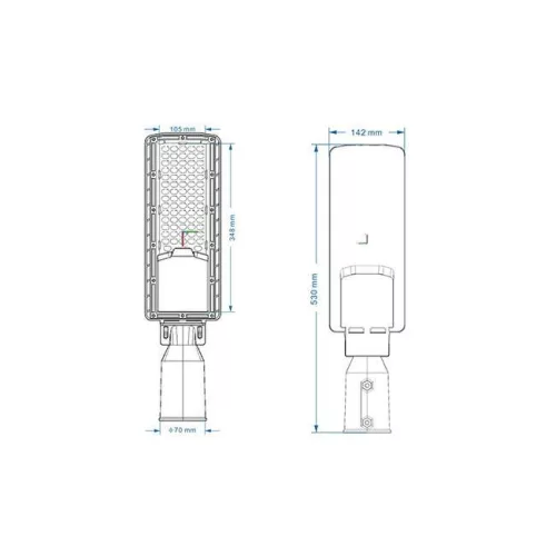 LED utcai lámpa, ipari, közúti lámpatest, 100W, 10000lm, 5000K, hideg, 140°, szürke, IP65, Masterled