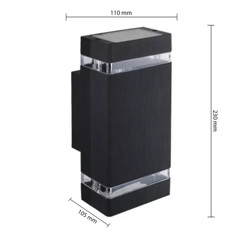 Kerti fali lámpa, kültéri homlokzati világítás, GU10, 120°, fekete, IP65, négyzet alakú, Hana Masterled