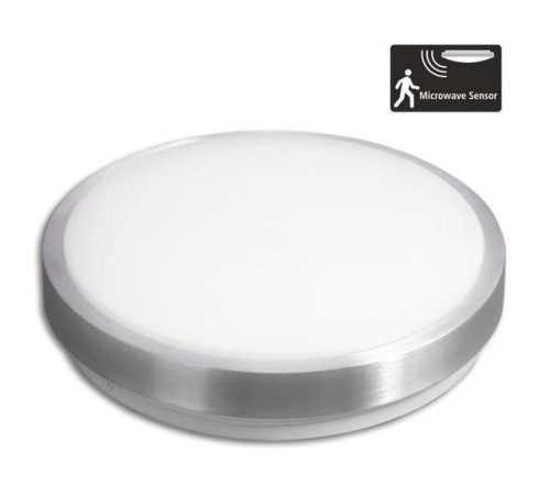 LED mennyezeti lámpa 2x E27 SOLEN mikrohullámú érzékelővel, kerek ezüst
