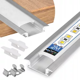   Masterled ezüst eloxált alumínium LED szalagprofil, süllyesztett, 2m