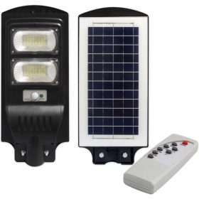   LED napelemes utcai lámpa fekete 100W 6000K hideg IP65 mozgás- és szürkületérzékelő + távirányító