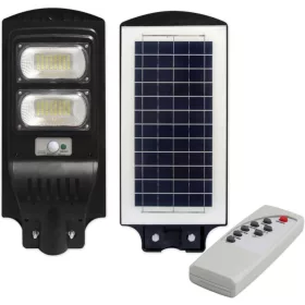   LED napelemes utcai lámpa fekete 100W 6000K hideg IP65 mozgás- és szürkületérzékelő + távirányító