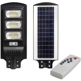   LED napelemes utcai lámpa fekete 150W 6000K hideg IP65 mozgás- és szürkületérzékelő + távirányító