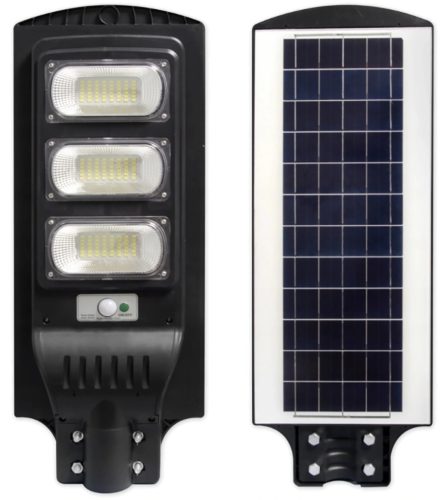 LED napelemes utcai lámpa fekete 150W 6000K hideg IP65 mozgás- és szürkületérzékelő + távirányító