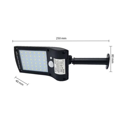 Napelemes LED kerti utcai lámpa 5W 5500-6000K Hidegfényű mozgás- és alkonyérzékelővel, fekete IP65 Masterled