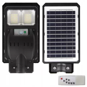   Napelemes LED kerti utcai lámpa 100W 6000K Hidegfényű mozgás- és alkonykapcsolóval, fekete, IP65 Masterled