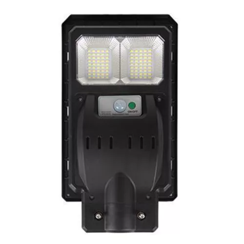 Napelemes LED kerti utcai lámpa 100W 6000K Hidegfényű mozgás- és alkonykapcsolóval, fekete, IP65 Masterled