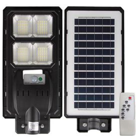   Napelemes LED kerti utcai lámpa 200W 6000K Hidegfényű mozgás- és alkonyérzékelővel, fekete IP65 Masterled