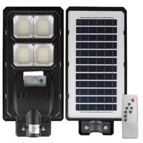   Napelemes LED kerti utcai lámpa 200W 6000K Hidegfényű mozgás- és alkonyérzékelővel, fekete IP65 Masterled