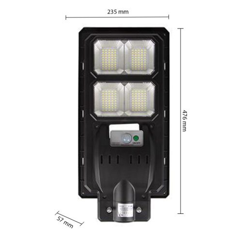 Napelemes LED kerti utcai lámpa 200W 6000K Hidegfényű mozgás- és alkonyérzékelővel, fekete IP65 Masterled