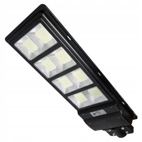 Napelemes LED kerti utcai lámpa, 400 W, 6000 K, hideg fényű, mozgás- és alkonyérzékelővel, fekete, IP65, Masterled