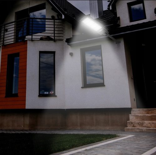 Napelemes LED kerti utcai lámpa, 400 W, 6000 K, hideg fényű, mozgás- és alkonyérzékelővel, fekete, IP65, Masterled