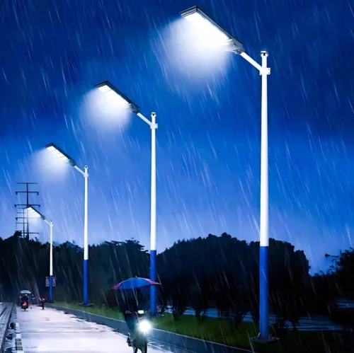 Napelemes LED kerti utcai lámpa, 400 W, 6000 K, hideg fényű, mozgás- és alkonyérzékelővel, fekete, IP65, Masterled