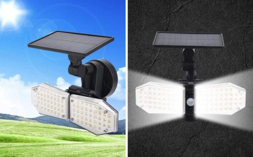 Napelemes reflektor lámpa 78x LED 15W 450lm Hideg mozgásérzékelő IP65