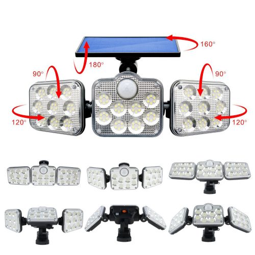 Napelemes reflektor lámpa 138x LED 10W 480lm Hideg IP65 mozgásérzékelő + Távirányító
