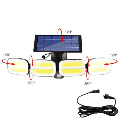 Napelemes reflektor lámpa 4x COB LED 20W 800lm Hideg IP65 mozgásérzékelő + Távirányító