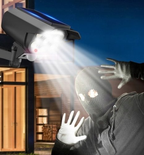 LED napelemes lámpa hamis kamera kültéri kerti mozgásérzékelő + távirányító