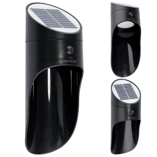 Napelemes kerti fali lámpa LED homlokzati lámpa 5000K mozgásérzékelő fekete