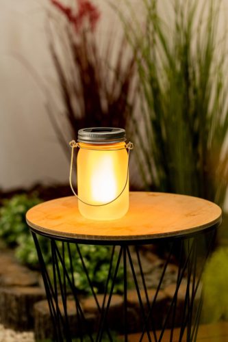 Kerti lámpás LED-es napelemes dekoratív tégelyes láng 13cm