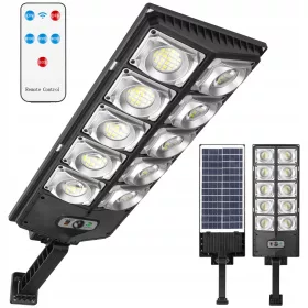   Napelemes LED kerti utcai lámpa, 300 W, 6000 K, hideg fényű, mozgás- és alkonyérzékelővel, fekete, IP65, Masterled