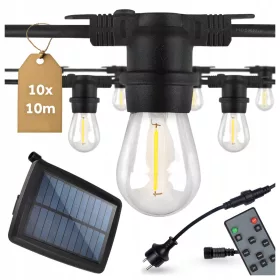   Napelemes LED girland fényfüzér 10LED 100lm 3000K Melegfényű kerek IP44 10m Masterled