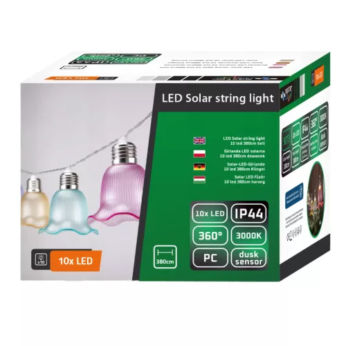 Napelemes LED girland fényfüzér 10LED 20lm 3000K Meleg fehér IP44 3,8m Masterled