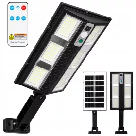   Napelemes LED utcai lámpa 12W 500lm 6500K Hideg 120° Mozgásérzékelővel Fekete IP44 Masterled