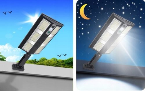 Napelemes LED utcai lámpa 12W 500lm 6500K Hideg 120° Mozgásérzékelővel Fekete IP44 Masterled