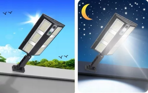 Napelemes LED utcai lámpa 12W 500lm 6500K Hideg 120° Mozgásérzékelővel Fekete IP44 Masterled