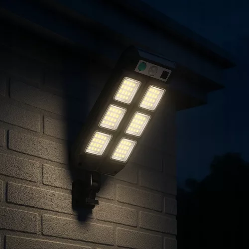 Masterled napelemes LED utcai lámpa, 3,2 W, 300 lm, 6500 K, hideg színhőmérséklet, 120°, mozgásérzékelővel, fekete, IP44