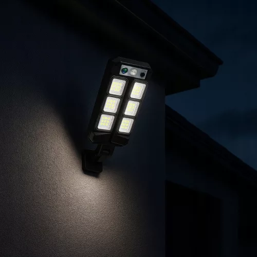 Masterled napelemes LED utcai lámpa, 3,2 W, 300 lm, 6500 K, hideg színhőmérséklet, 120°, mozgásérzékelővel, fekete, IP44
