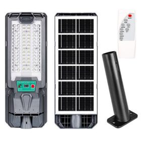   Napelemes LED utcai lámpa 50W 800lm 6000K Hideg 140° Mozgásérzékelővel Távirányítóval Szabályozható Fényerő Szürke IP65 Lix Masterled