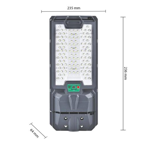 Napelemes LED utcai lámpa 200W 2300lm 6000K Hideg 140° Mozgásérzékelővel Távirányítóval Szabályozható Fényerő Szürke IP65 Lix Masterled