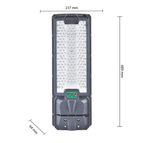 Napelemes LED utcai lámpa 300W 3900lm 6000K Hideg 140° Mozgásérzékelővel Távirányítóval Szabályozható Fényerő Szürke IP65 Lix Masterled