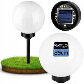   Napelemes LED lámpa, Kerti Gömb, 0.24W, 20lm, Hideg 6500K, 360°, Alkonyérzékelővel, Fekete, Fehér, IP44, Masterled