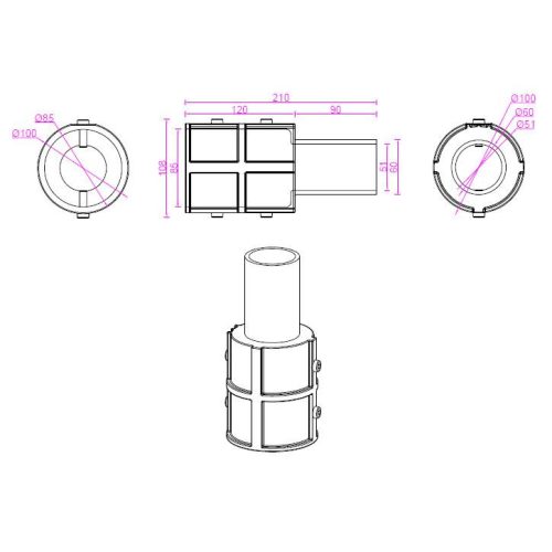 Masterled Egyenes Világítási Oszlop Adapter 80mm-60mm Fekete