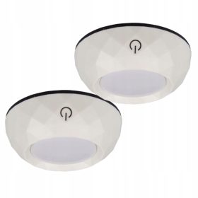   2x LED öntapadó kerek szekrény alatti lámpa, 4000K 3xAAA elemes, fehér