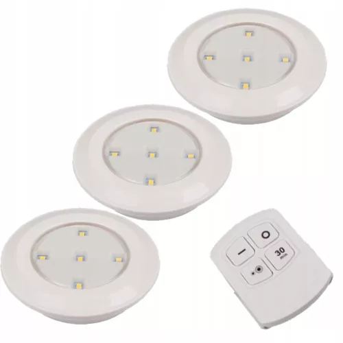 3x öntapadó LED-es szekrény alatti lámpa mozgásérzékelővel, 4000K elemmel 2xAAA fehér + távirányító