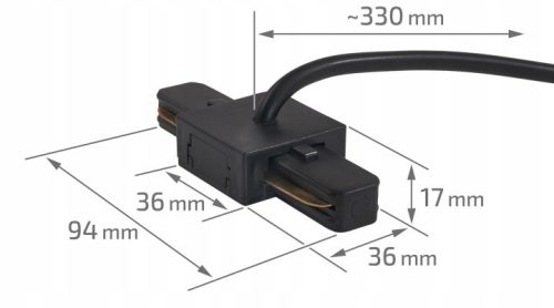 1 fázisú tápegység, I. típusú világítási síncsatlakozó, fekete HQ Masterled tápkábellel