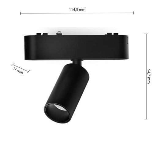 LED Sínreflex lámpa, mágneses, mozgatható, 5W, 4000K, semleges, CRI90, spotlámpa, 48V, 36°, matt fekete, Luxo Masterled