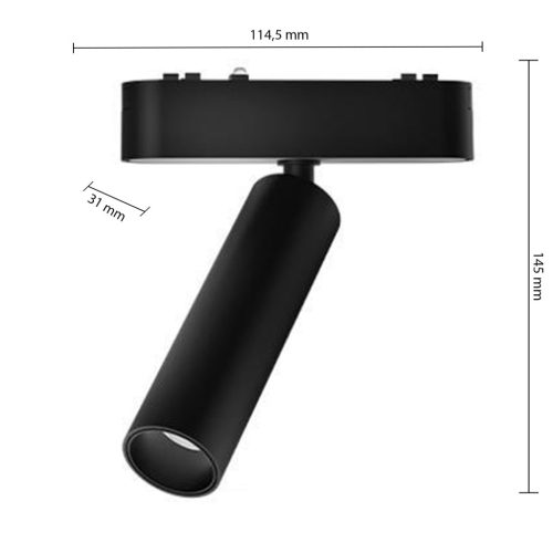 LED Sínreflex lámpa, mágneses, mozgatható, 7W, 4000K, semleges, CRI90, spotlámpa, 48V, 36°, matt fekete, Luxo Masterled