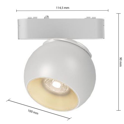 LED Sínreflex lámpa, mágneses, mozgatható, 10W, 4500K, semleges CRI90, spotlámpa, 48V, matt fehér, Luxo Masterled