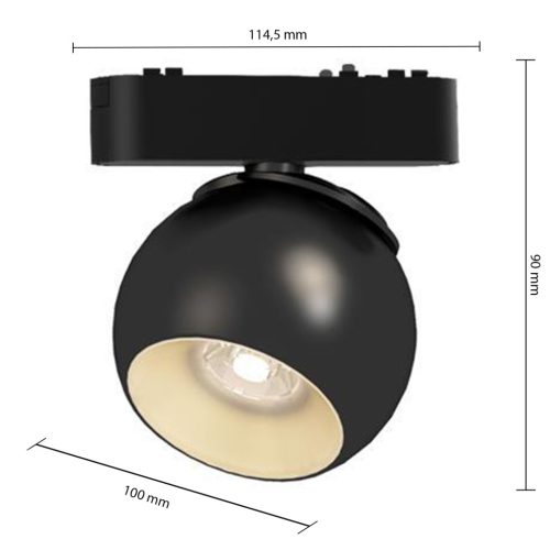 LED Sínreflex lámpa, mágneses, mozgatható, 10W, 4000K, semleges, CRI90, 48V, matt fekete, Luxo Masterled