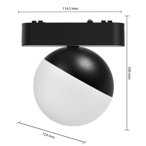 LED Sínreflex spotlámpa, mágneses, mozgatható, 10W, 4000K, semleges, CRI90, spotlámpa, 48V, 120°, matt fekete, Luxo Masterled