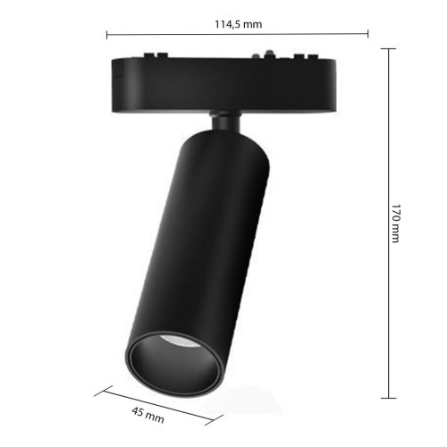 LED Sínreflex spotlámpa, mágneses, mozgatható, 15W, 4000K, semleges, CRI90, spotlámpa, 48V, 36°, matt fekete, Luxo Masterled