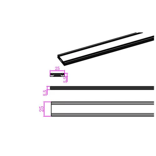 Mágneses sín, felületre szerelhető, 48V, matt fekete, 2m, Luxo Masterled