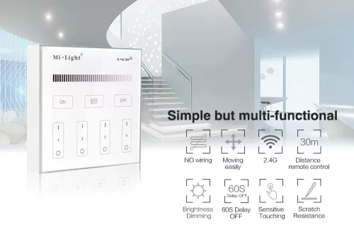 MONO LED fali panel 4 ZÓNÁS Mi-Light fényerő-szabályozó - B1